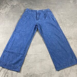 Gap Wide Leg Pants Womens 16 Blue Pleated Full Length Denim Trousers High Rise
